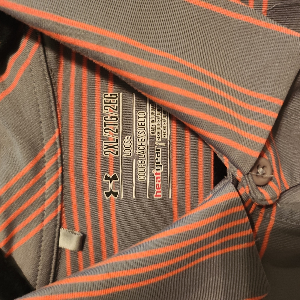 Under Armour Gray and Orange Striped Polo Shirt